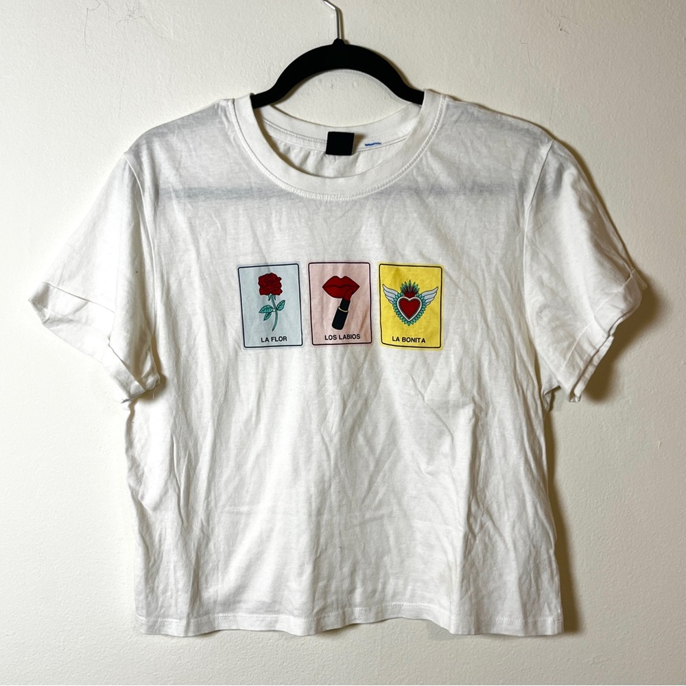 White Cropped Loteria Graphic T-Shirt